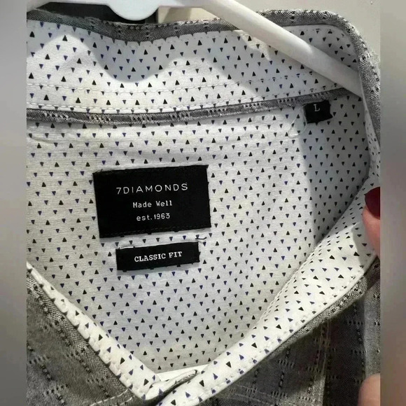 7 Diamonds Men’s Classic Fit Short Sleeve Button Up Shirt- Grey-Size Large - Picture 5 of 6